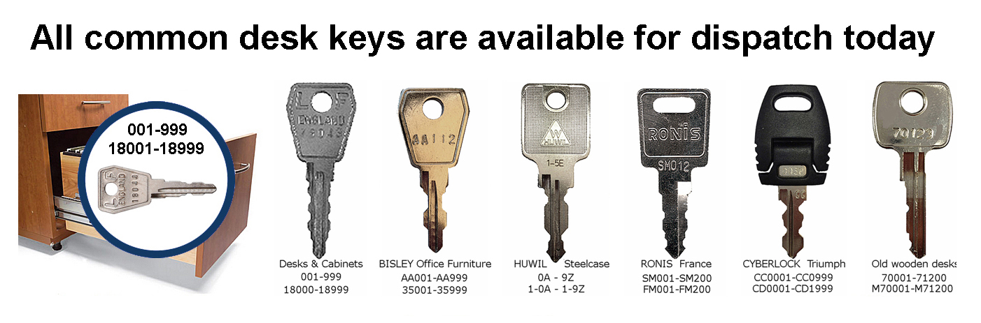 The replacement key number is stamped on the front of our locks